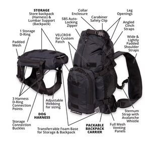 NWT K9 Sport Sack Walk-On Packable Backpack Dog Carrier, Black, Small